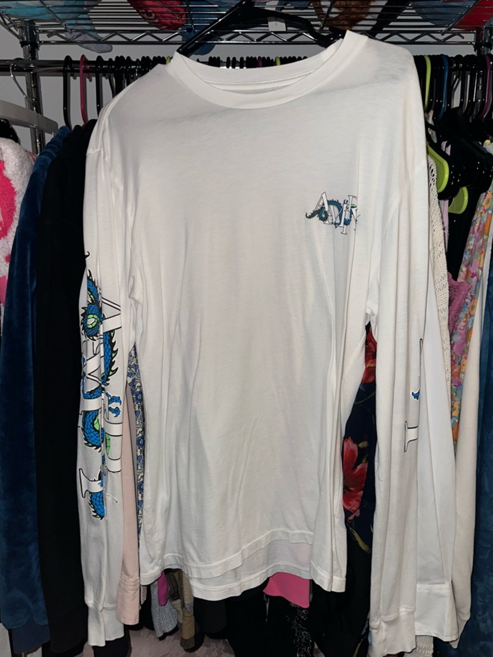 AMIRI White and Blue Graphic Long Sleeve Shirt